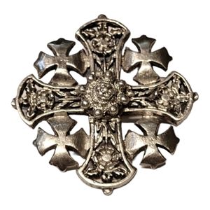 Vintage Silver Jerusalem Cross Brooch
